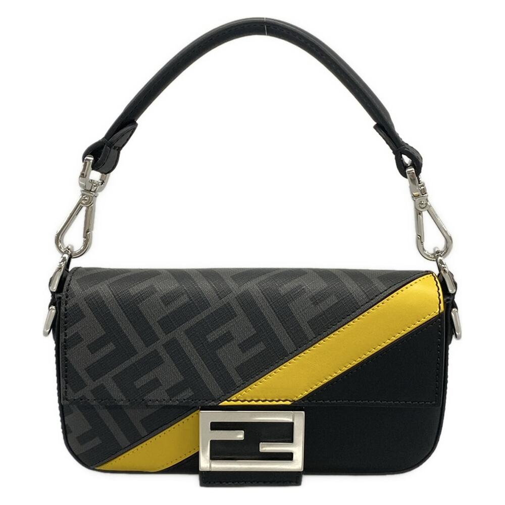 Fendi Baguette Mini Handbag 7AS149 Black Gray Yellow PVC Leather